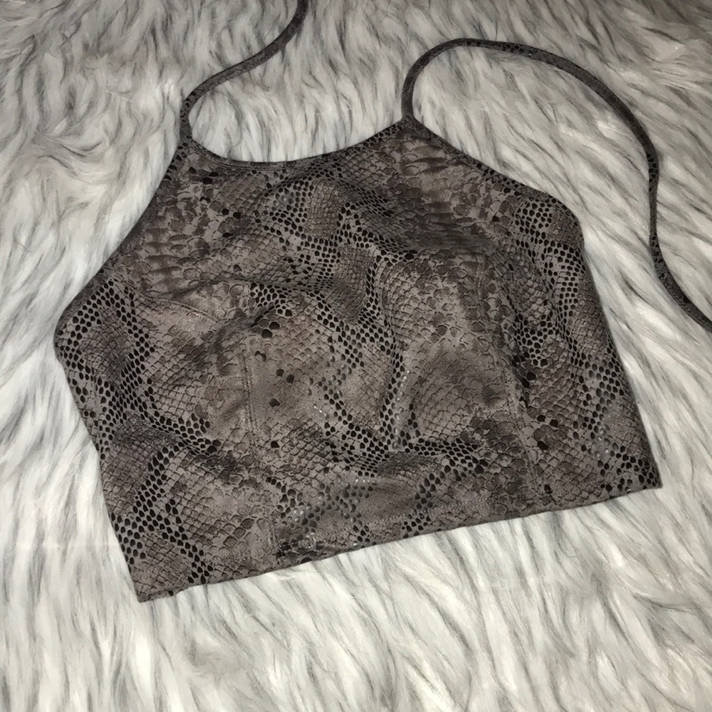 Snake skin suede mini crop top